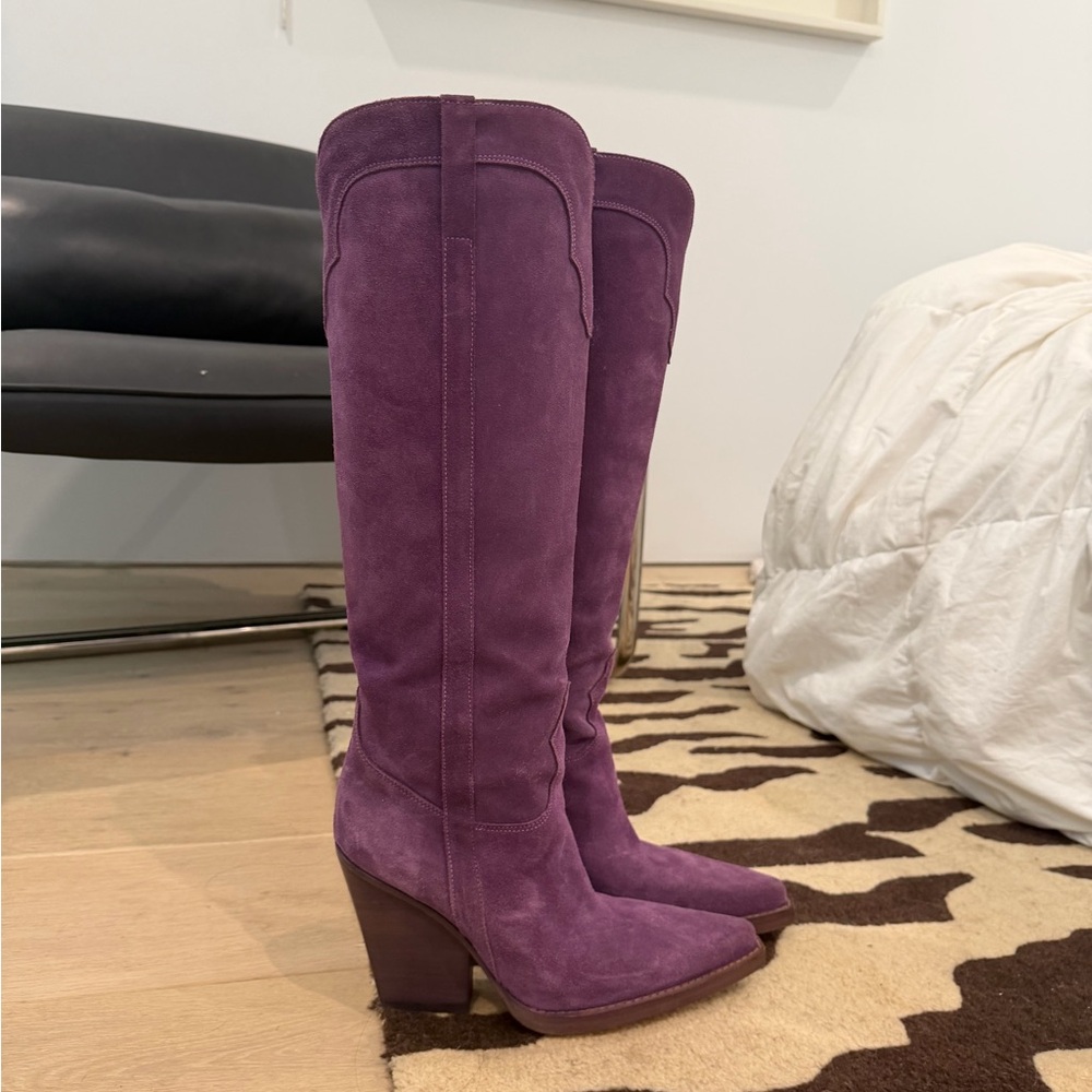 RARE Paris Texas 37.5 El Dorado Boot in Purple Suede Knee High Cowboy Boots